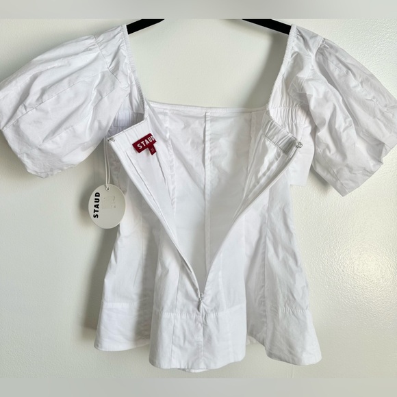 NWT STAUD palermo corset top in white | square neck puff sleeves | size XS - Picture 8 of 12